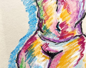 Pintura al pastel de desnudo – Energía colorida, formato 15x21 cm – Firmada MT