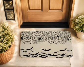 ハロウィン ドアマット クモの巣 コウモリ ウェルカムマット 屋内屋外用 不気味なホームデコレーション 玄関マット
