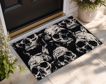 Skull Doormat Black Gothic Welcome Mat Creepy Horror Rug Spooky Home Decor Halloween Entry Mat