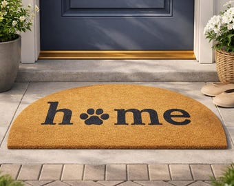 Half Moon Dog Paw Doormat, Natural Coir Welcome Mat, Pet Lover Entryway Decor