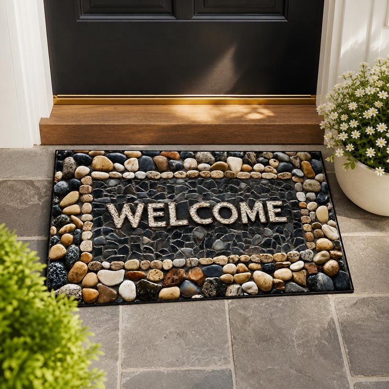 Stone Pattern Doormat Pebble Stone Welcome Mat Entrance Doormat Outdoor Indoor Non-slip Rug ...