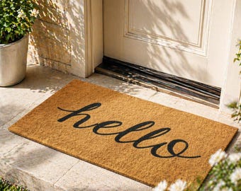 Hello Coir Doormat, Minimalist Entryway Rug, Welcoming Porch Decor
