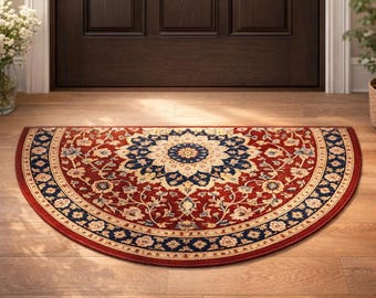 Persian Semi Circle Door Mat Vintage Floral Entryway Rug Half Round Indoor Welcome Mat