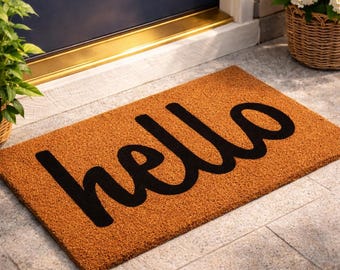 Felpudo Hello Coir, alfombra moderna de bienvenida para la entrada, decoración neutra para el porche.