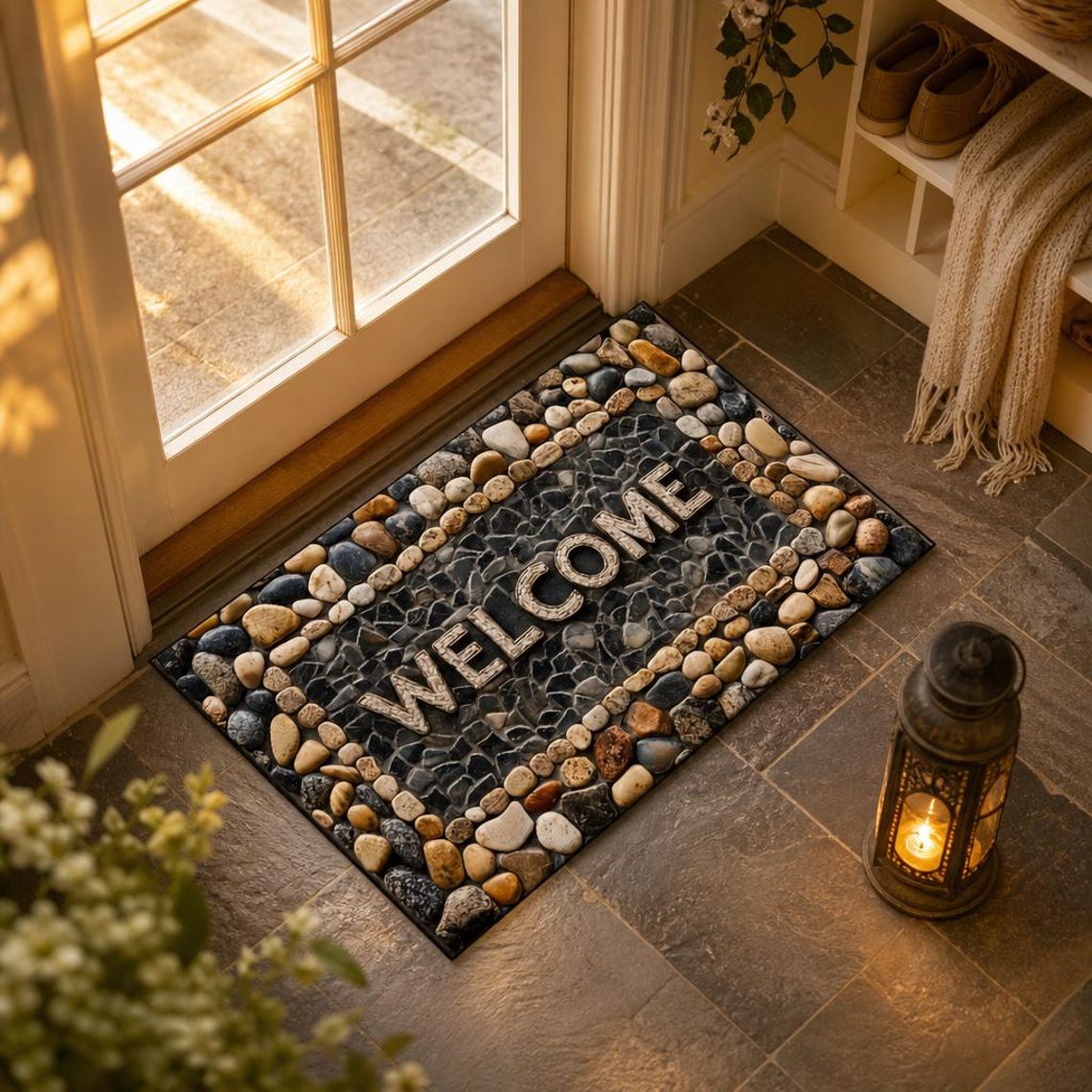 Stone Pattern Doormat Pebble Stone Welcome Mat Entrance Doormat Outdoor Indoor Non-slip Rug ...