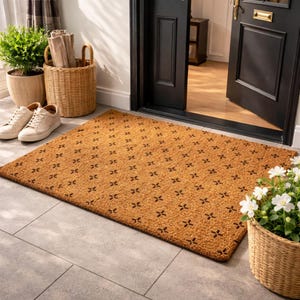 Dörrmatta i blommig kokosfiber, naturlig välkomstmatta för ytterdörr, elegant entrématta