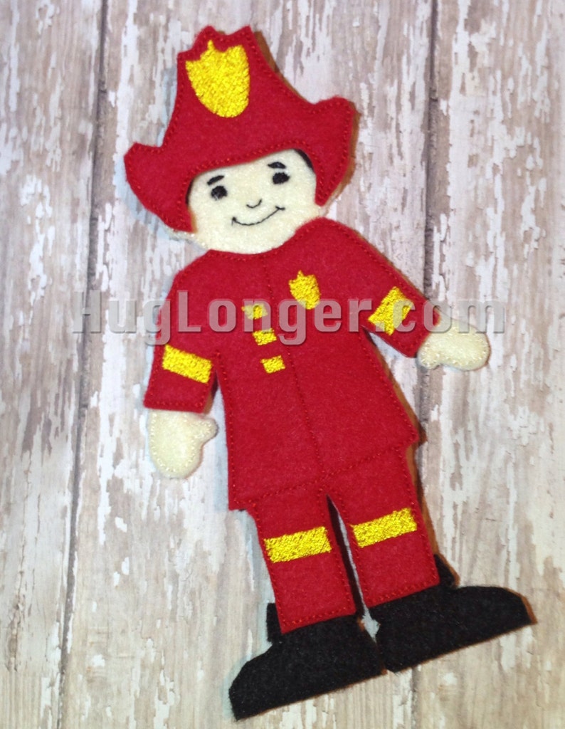 Fireman felt "paper" doll ITH sewing project