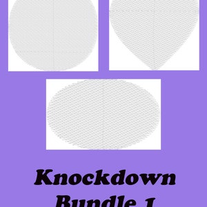 May include: Three white mesh fabric circles, one round, one heart-shaped, and one round. The text "Knockdown Bundle 1" is below the circles.
