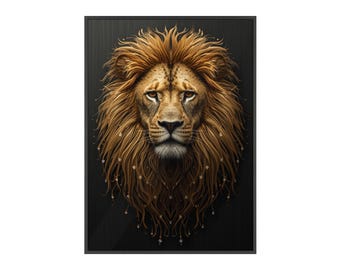 Majestueuze Lion Head-poster | Ingelijste houten poster