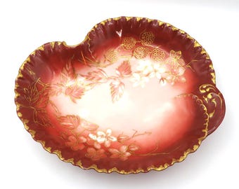 Antique Haviland & Co Limoges France Hand Painted Red Gold Gilt Serving Dish