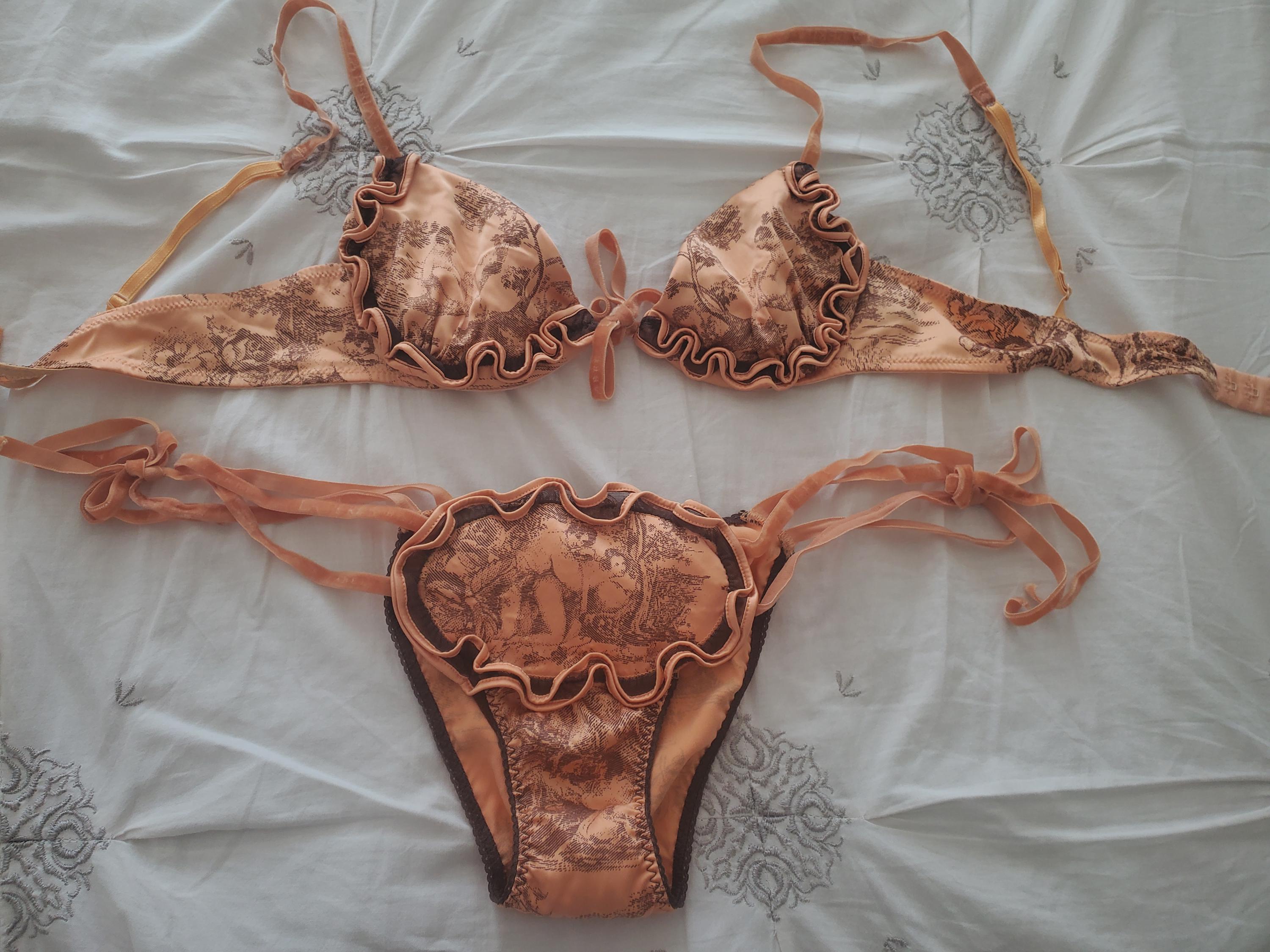 LAPERIA ビキニ Vintage La Perla Bikini Lingerie Set, Gold Peach, NEW. NEVER