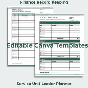 Girl Scout Service Unit Finance Tracker | Monthly Report, Editable Canva (Digital Download)