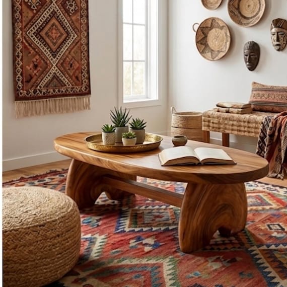 Solid Wood Coffee Table - Oval Live Edge Coffee Table - Organic Shaped Wooden Center Table - Rustic Coffee Table - Modern Wood Furniture