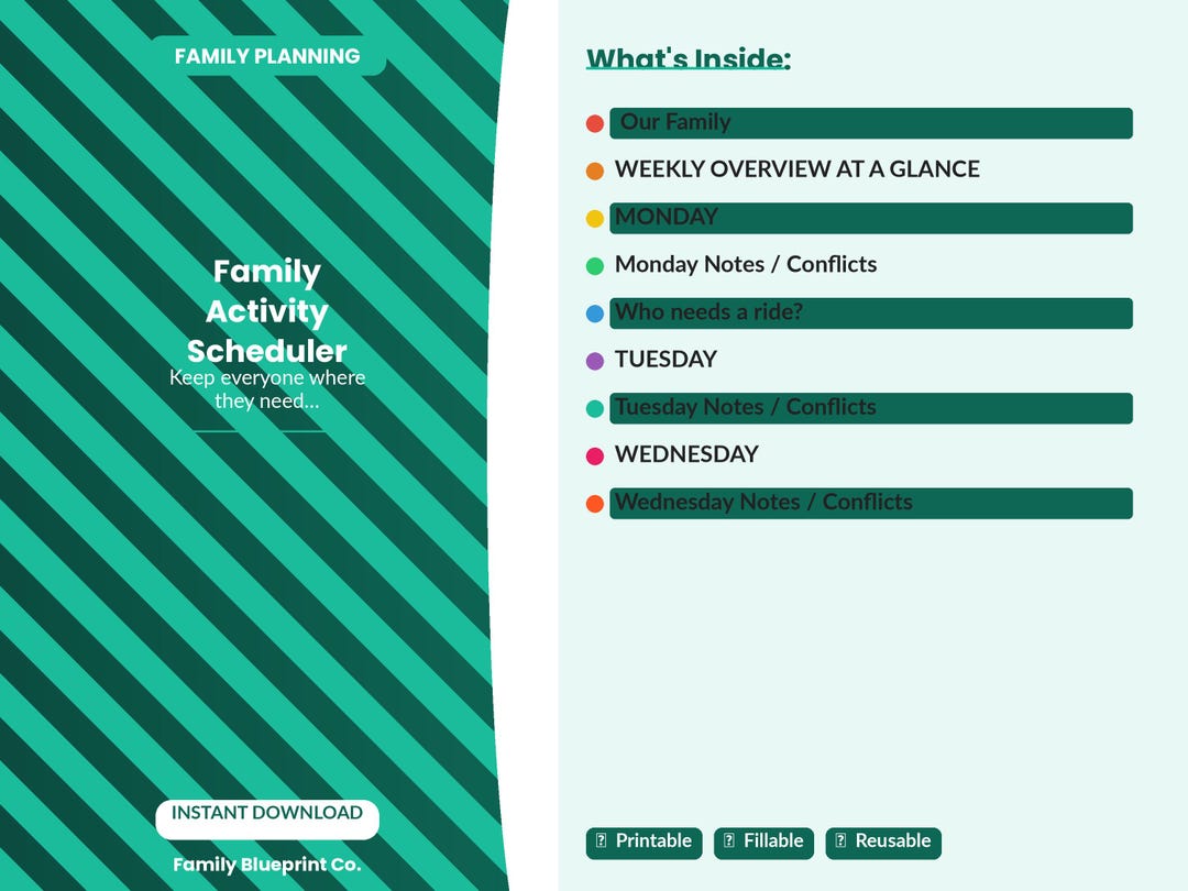 Family Activity Scheduler (4 Children) - Etsy
