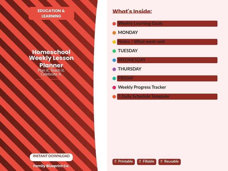Homeschool Lesson Planner Printable | Weekly Homeschool Planner ...