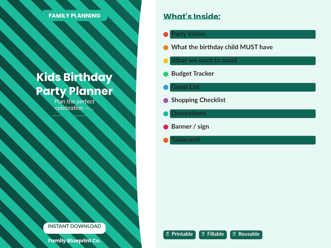 Kids Birthday Party Planner Printable | Party Planning Checklist ...