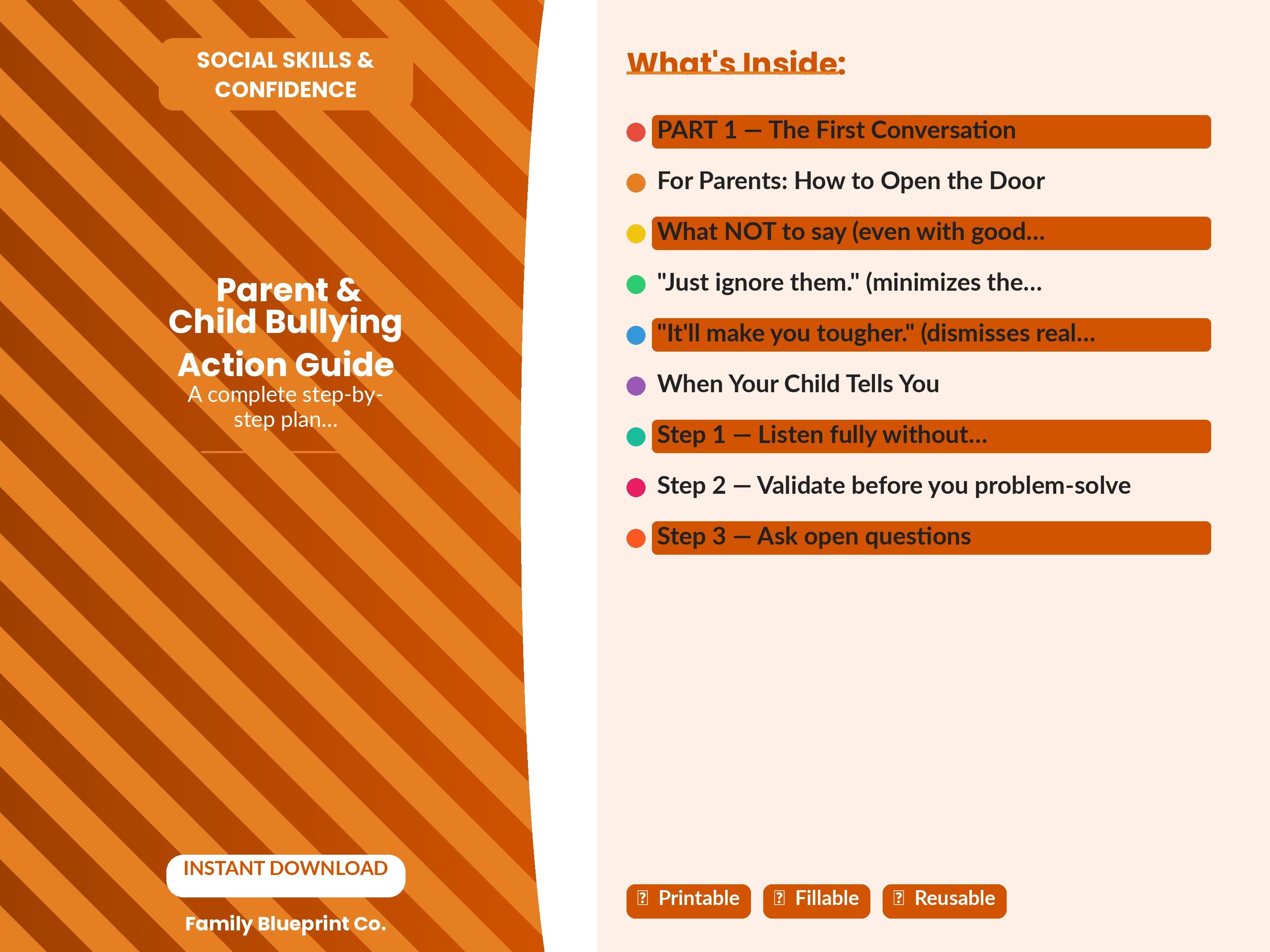 Parent Bullying Action Guide Printable | Bullying Response for Parents ...