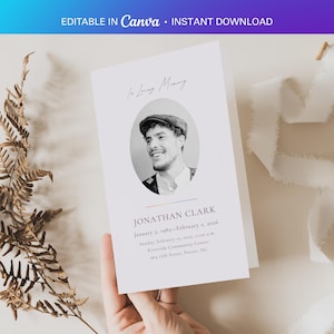 Plantilla de programa funerario LGBTQ en Canva / Programa conmemorativo inclusivo / The Lavender Collection / Tamaños: Carta y A4 / Descarga editable