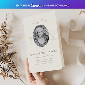 Funeral Program Template Canva | Faith Memorial Obituary Template | The Grace Collection | US Letter & A4 | Editable Download