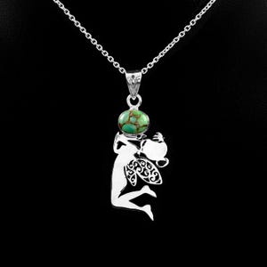 Green Turquoise Fairy Pendant Necklace • Sterling Silver Angel Charm Jewelry