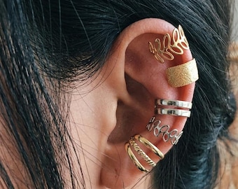 10pcs Leaf Ear Cuffs Set, Gold Silver Non Pierced Ear Wrap Jewelry