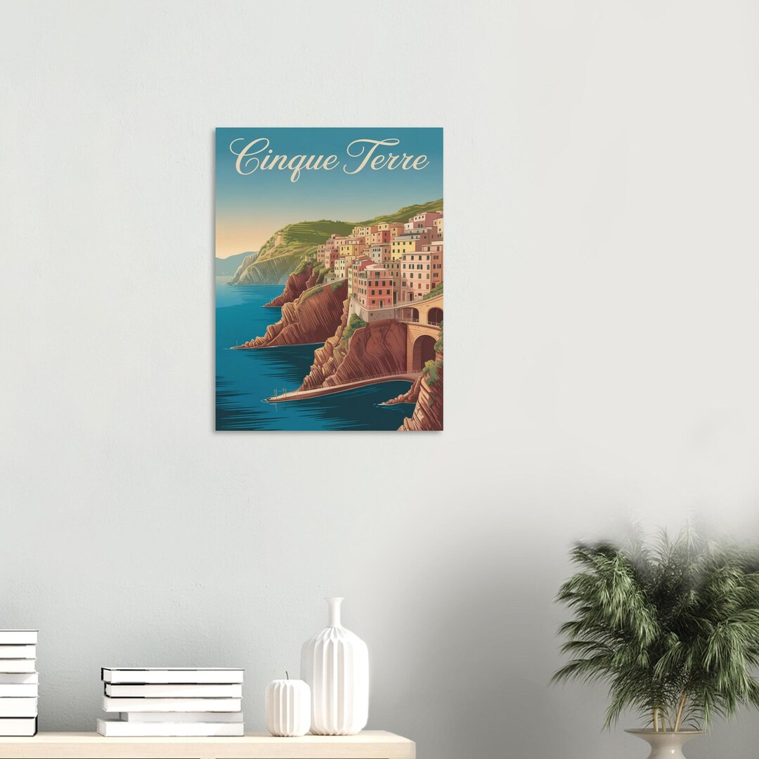 Cinque Terre Vintage Travel Poster | Italian Riviera Retro Wall Art ...