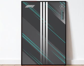 42171 77243 Technical Racing Car Poster, Teal Silver Team Wall Art for Building Block Collectors, Modern Open Wheel Motorsport Digital Print