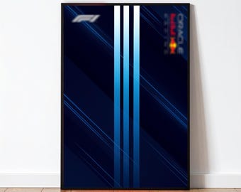 42206 77241 Póster técnico de coche de carreras, arte mural azul marino estilo RB20 para coleccionistas de sets de construcción, impresión digital moderna de automovilismo de ruedas descubiertas