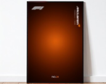 42228 Póster técnico de carreras, estilo MCL39, arte mural naranja papaya para coleccionistas de Technic, descarga digital de deportes de motor modernos de ruedas descubiertas