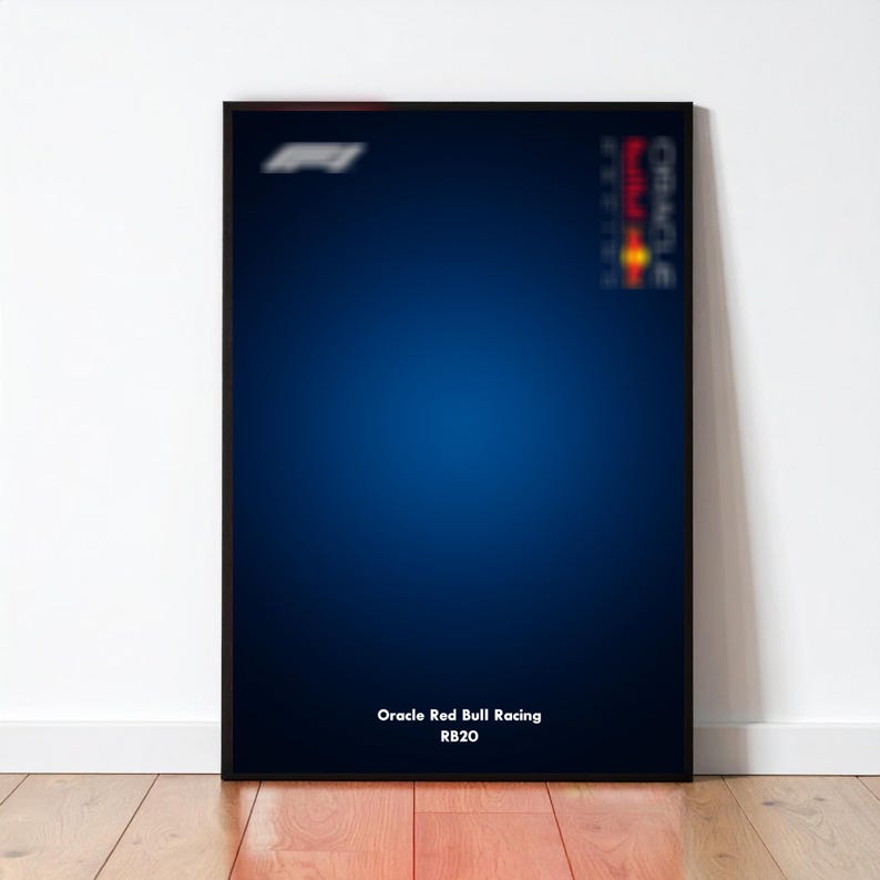 42206 Póster técnico de coche de carreras, arte mural azul marino estilo RB20 para coleccionistas de Technic, descarga digital de deportes de motor modernos de ruedas descubiertas imagen 1