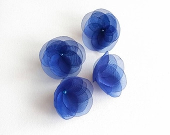 Cobalt Blue Organza Fabric Flowers Embellishment