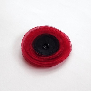 Handmade Red and Black Organza Fabric Poppy Embellishment