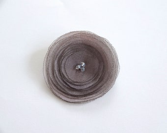 Handmade Taupe Organza Fabric Poppy Embellishment