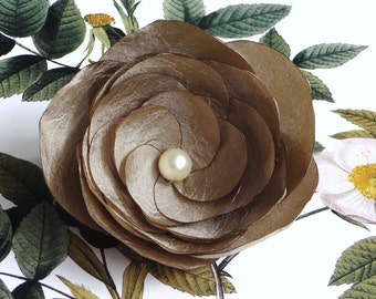 Handmade Taupe Silk Fabric Flower Embellishment