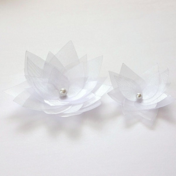 2 Handmade Snow White Organza Flowers Embellishment