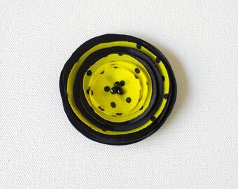 Handmade Yellow with Black Polka Dot Poppy Embellishment, Brooch