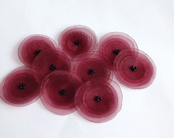 Artesanía Borgoña Organza Tela Poppies Embellishment