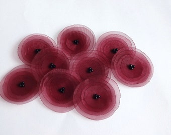 Handmade Burgundy Organza Fabric Poppies Embellishment