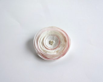 Large Handmade Shabby Chic Pink and Ivory Poppy Embellishment, Brooch Pin, Hair Clip, Baby Snap Clip