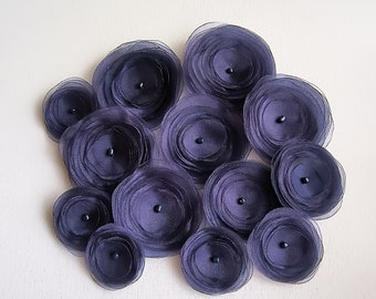 SALE Mix Navy Blue Fabric Poppies Embellishment