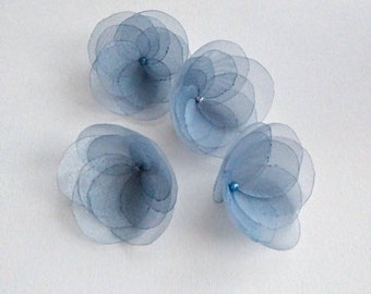 Smoky Blue Organza Flowers Embellishment