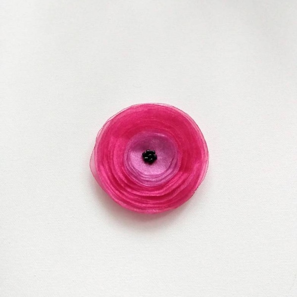 Large Fuchsia Pink and Purple Organza Fabric Poppy Embellishment