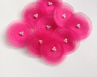 Handmade Fuchsia Pink Organza Fabric Poppies Embellishment