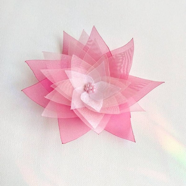 Shades of Pinks and White Handmade Large Lotus Organza Flower Embellishment