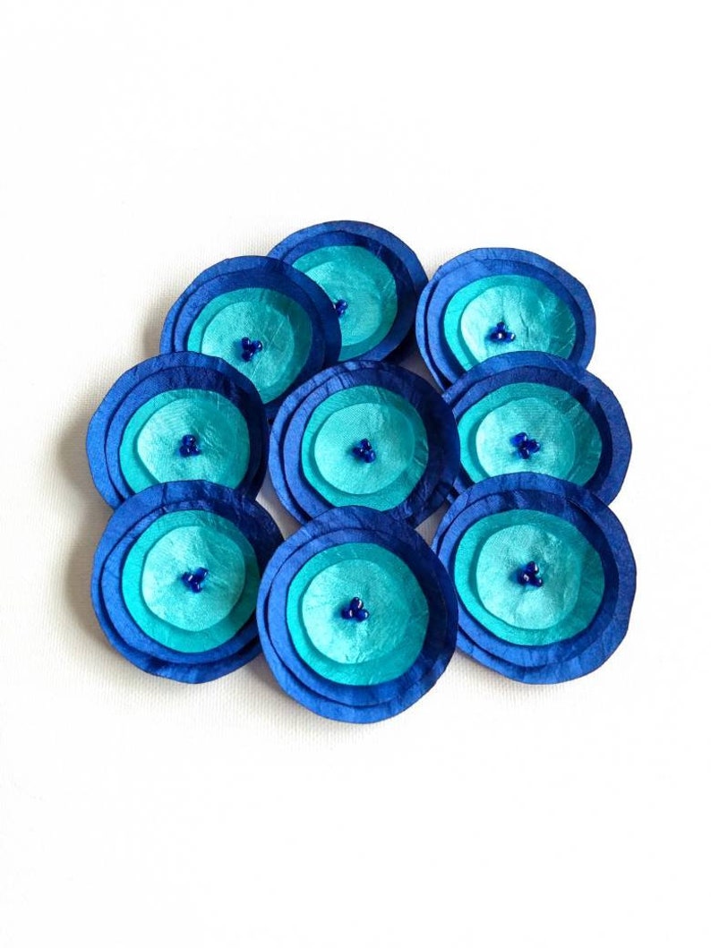 Shades of Blue Silk Handmade Poppies Embellishment image 2