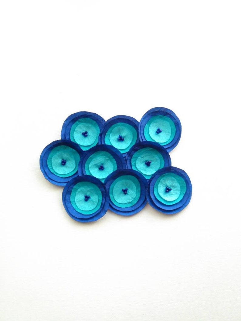 Shades of Blue Silk Handmade Poppies Embellishment image 4