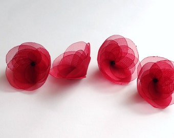 Red Organza Flowers Embellishment