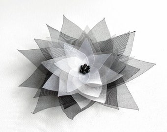 Black,Gray and White Handmade Large Lotus Organza Flower Embellishment