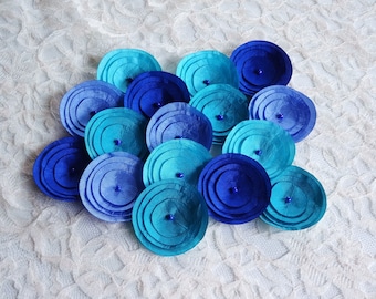 Handmade Shades of Blues Silk Fabric Poppies Embellishment