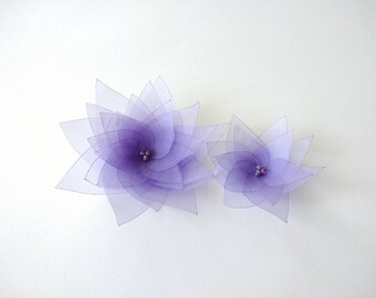 2 Handmade Purple Organza Flowers Embellishment